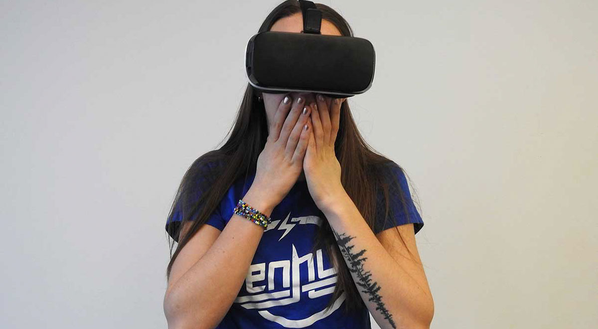 a girl in a VR headset
