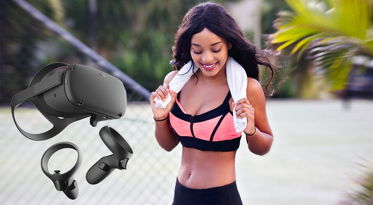 a girl exercising in VR
