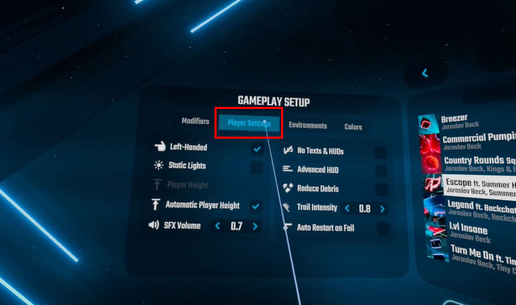 player height settings in Beat Saber - step one