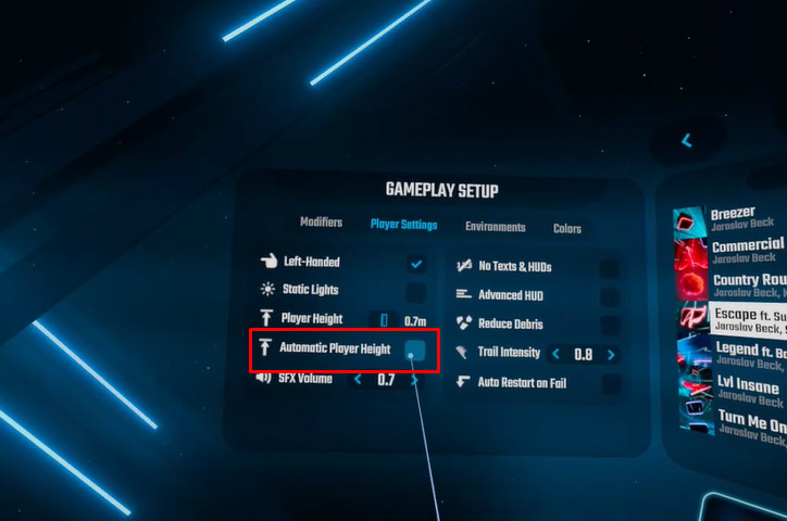 player height settings in Beat Saber - step two