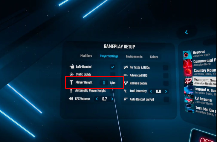 player height settings in Beat Saber - step three